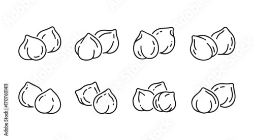 Collection of hand drawn chickpea or garbanzo bean silhouettes in various groupings