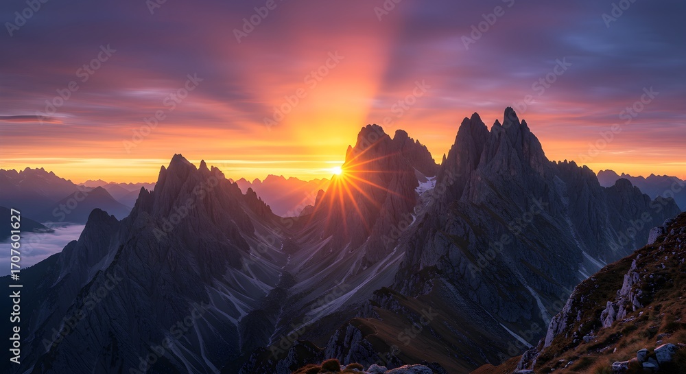 Naklejka premium Sunrise over mountain peaks