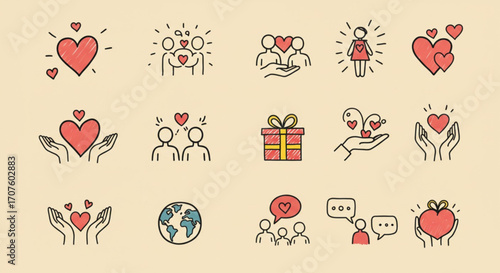 Love and Care Doodle Icon Set