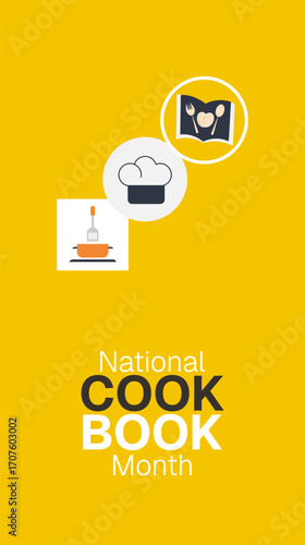 National Cookbook Month Poster Banner and Background Abstract Design Template with Recipe Food Illustration for Cooking Education Culinary Kitchen and Cuisine Campaign
,for mobile responsive
