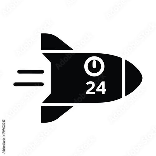 A dark rocket launches with a twentyfour power icon emblazoned on its side