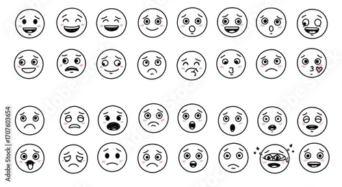 Illustration of set of handdrawn emoji faces showing various emotions