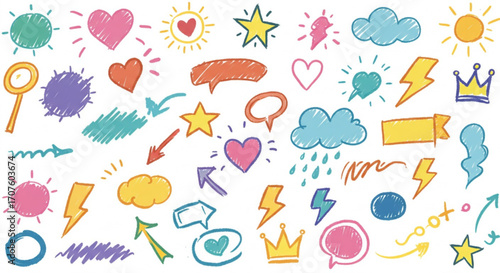 Illustration of collection of handdrawn doodle elements