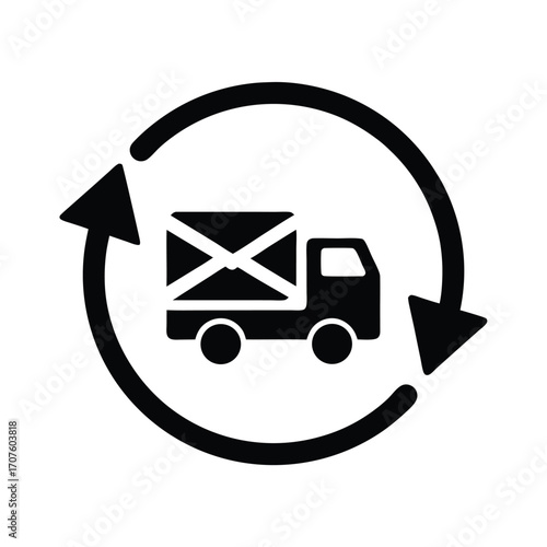A delivery truck travels in a circular path, represented by directional arrows