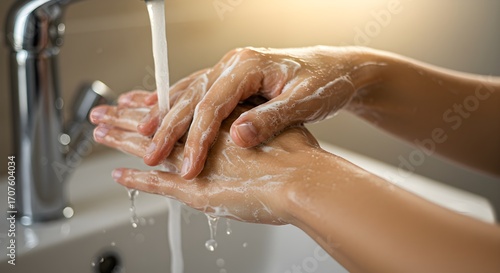 Washing hands with soap and water