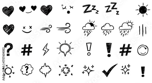 Illustration of collection of handdrawn doodle icons and symbols