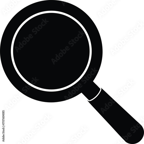 Black silhouette of a magnifying glass on a white background