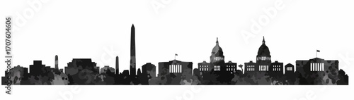 Washington DC skyline silhouette in black and white.