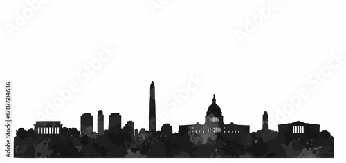Washington D.C. iconic silhouette captured in striking black and white.