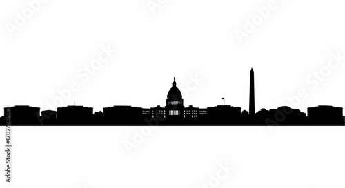 A detailed silhouette of city buildings and landmarks.