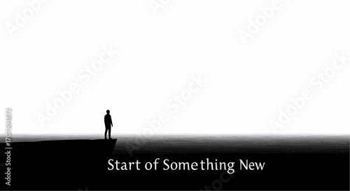 A solitary figure stands at the precipice, gazing towards a new beginning.
