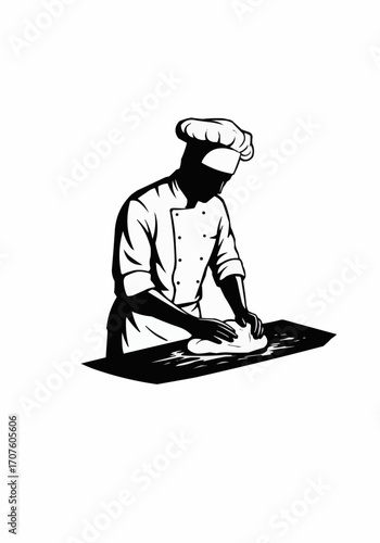 Silhouette of a chef focused on kneading dough, a symbol of culinary artistry.
