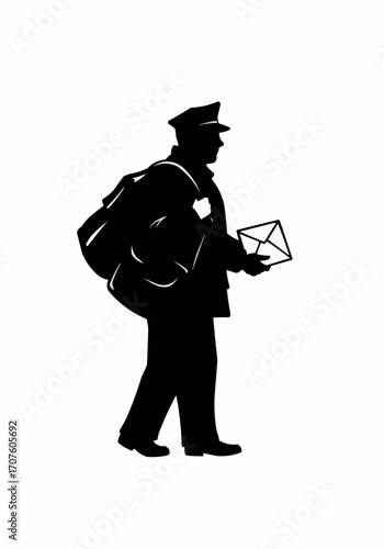 Silhouette of a mail carrier delivering mail.
