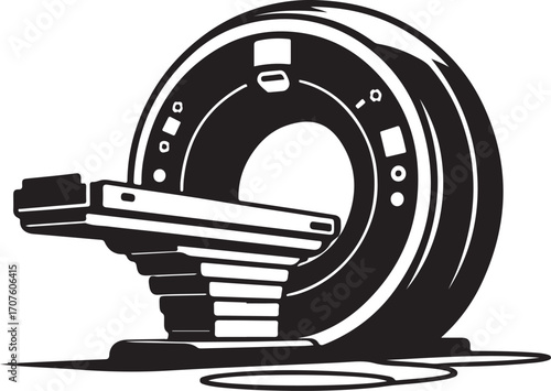 Minimal Vector Illustration of CT Scan Machine in Black and White Silhouette