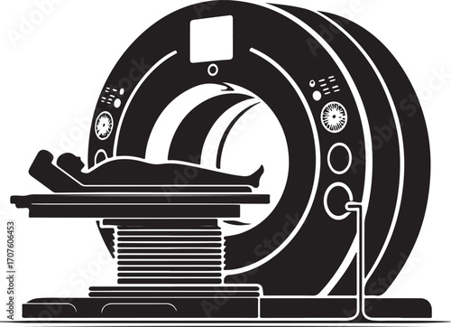 Minimal Vector Illustration of CT Scan Machine in Black and White Silhouette