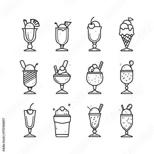 Ice cream sundae line art summer delight