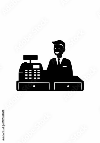 A cashier standing at the checkout counter.