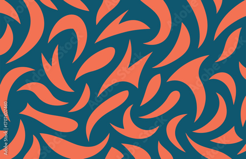 Abstract Coral Flame Pattern on Teal Background,Organic Dynamic Shapes in a Retro Color Palette,Coral and Teal Abstract Flowing Shapes Pattern