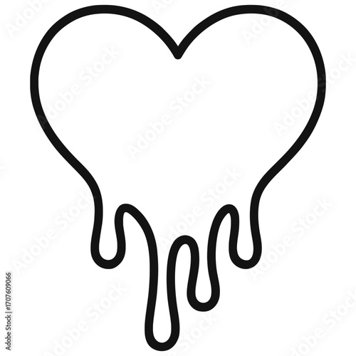 Minimal black outline dripping heart symbolizing love, heartbreak, sorrow and emotion