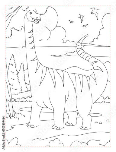 Brontosaurus Eating from a Tree Coloring Page: Peaceful Herbivore Scene