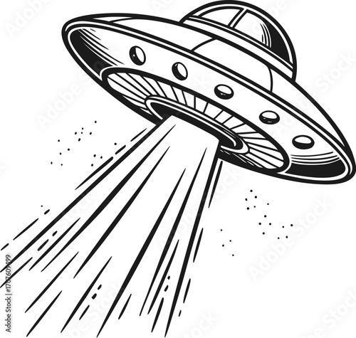 UFO Beaming Light To Earth A Hands Drawing Vector And Illustration