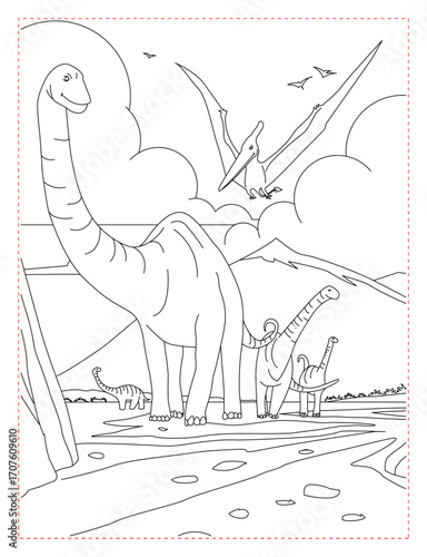 Brontosaurus and Triceratops Giant Creatures Coloring Page: Prehistoric Scene