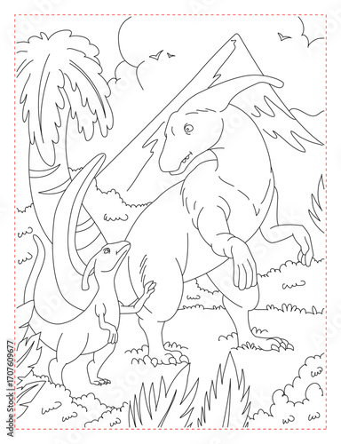  Parasaurolophus Family Coloring Page: Peaceful Herbivore Dinosaur Scene