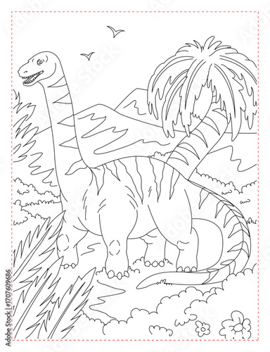 Brontosaurus Apatosaurus Dinosaur Coloring Page: Long-Necked Herbivore Scene