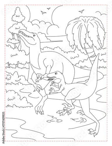 Velociraptor Early Hunting Coloring Page: Action-Packed Dinosaur Scene