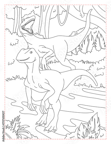 Triceratops and Tyrannosaurus Together in Territory Coloring Page: A Dramatic Prehistoric Encounter