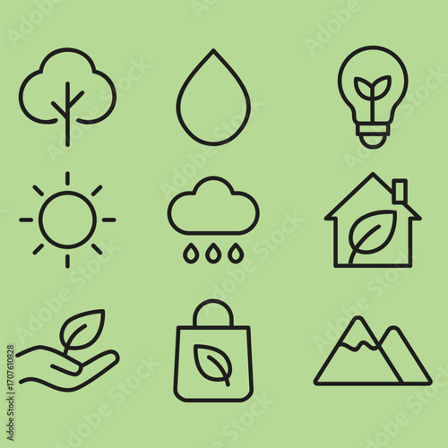 Eco friendly icons set vector illustration of nature elements for sustainable living design 95