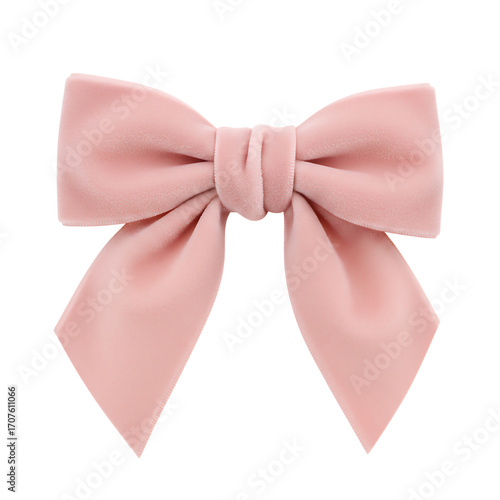 Soft pastel pink bow with velvet texture, symbol of love and care, transparent background