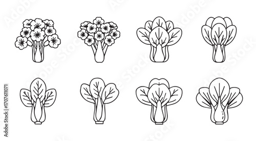 Collection of eight stylized vegetable silhouettes in a simple line art style silhouette