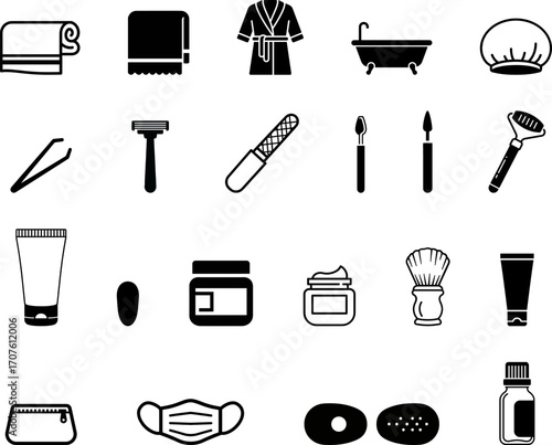 Personal care icons on white background