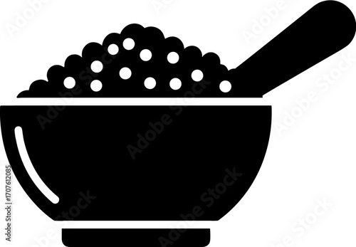 Bowl with spoon silhouette on white background