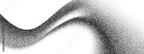Noise grain wave background. Vector abstract dotted grainy wave pattern, dynamic and flowing texture. Wavy spray flow created by a stippling or halftone gradient of black noise dots on white backdrop