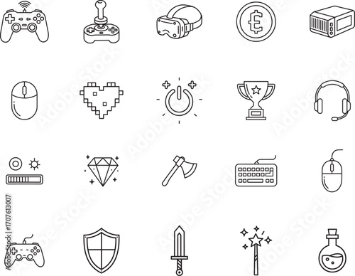 Video Gaming and Esports Entertainment Line Icon Set