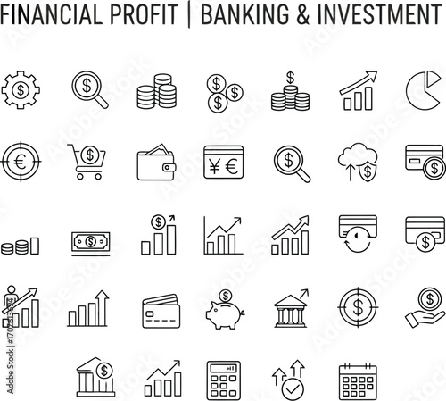 Financial profit banking investment icon set vector illustration for business and finance concepts