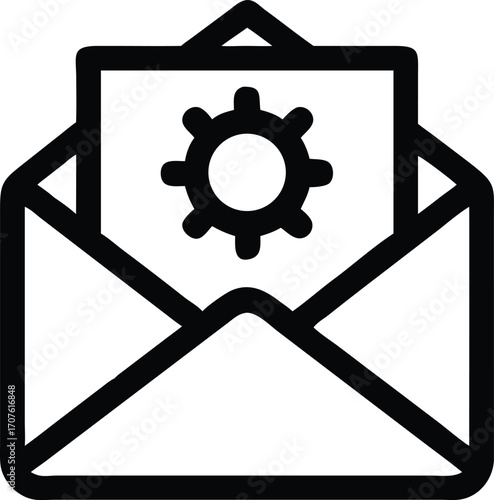 An email containing a gear icon symbolizes a settings update for communication