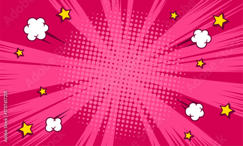 Comic burst book cartoon in pink background. vector illustration pop art with cloud and stars element