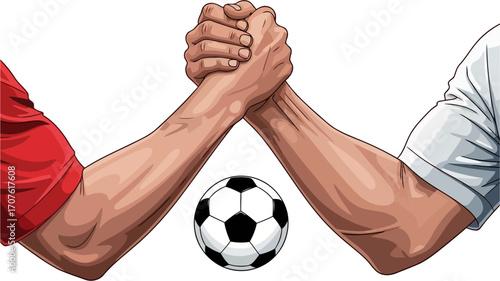 Sports Rivalry – Symbolic vector hands in competitive arm wrestling pose, representing rivalry, challenge, and physical strength