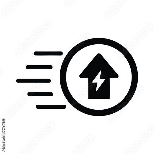 Arrow with lightning bolt inside a circle shows speedy electric current delivery