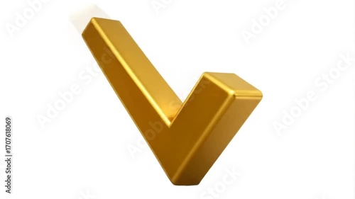 Golden Check Mark Isolated on White.
