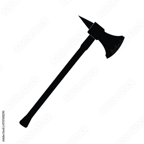 Minimalist black axe silhouette on clean white background for design projects