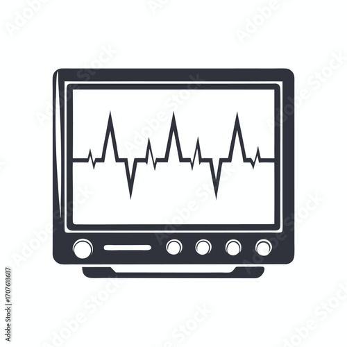 Black and white retro television shows the pulse, heart rate monitor showing life