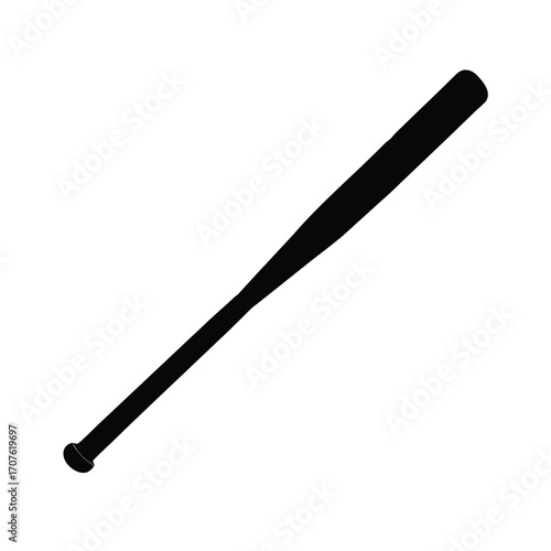 Simple black silhouette of a baseball bat on a white background