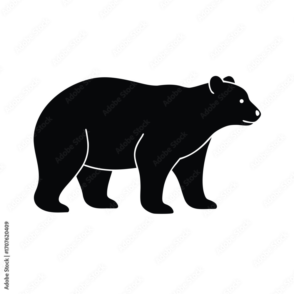 Fototapeta premium Minimalist black bear silhouette on a clean white background