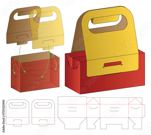 Printable Handle Box Template with Die-Cut and Flat Layout