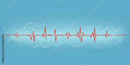 Green and blue cardiogram with a healthy heartbeat pulse wave on a medical monitor