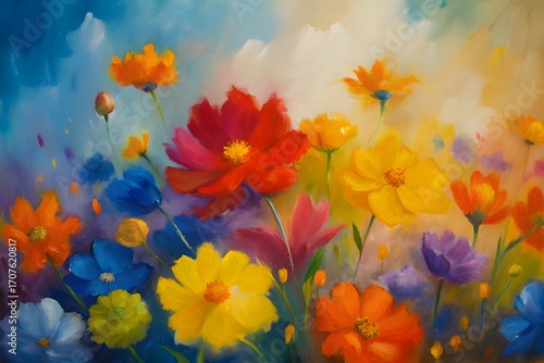 Wallpaper Mural Impressionistic Field of Colorful Cosmos Flowers in Bloom image photo Torontodigital.ca